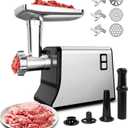 Electric Meat Grinder - Heavy Duty Meat Grinders with 3 Stainless Steel Cutting Blades, 3 Grinding Plates, 1 Sausage Maker & Kubbe Kit for Home Kitchen Use, Silver