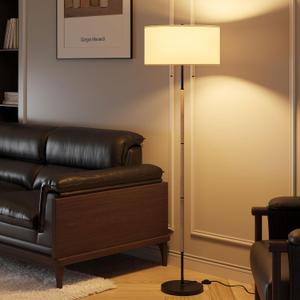 Karjoefar 2-Light Floor Lamp, Mid Century Floor Lamp with White Fabric Shade, Standing Lamp Tall Lamp for Living Room Bedroom, 3 Color Temperatures 9W Bulb Include