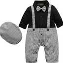 HMD Baby Boy Long Sleeve Gentleman White Shirt Waistcoat Bowtie Tuxedo Onesie Jumpsuit Overall Romper (12-18 Months)