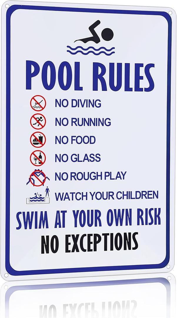 Crazysign Pool Rules Sign Warning Swim At Your Own Risk Vintage Tin Sign for Swimming Pool Water Park Beach Decor 8x12 Inches