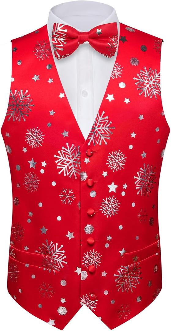 DiBanGu Mens Christmas Vest and Bow Tie Set Festival Christmas Snowflake Suit Vest for XmasNew Year Party Formal (Large)