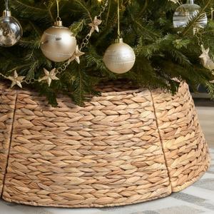 6-Piece Rattan Christmas Tree Collar - 33" Rustic Farmhouse Tree Skirt- Xmas Tree Base Cover for Christmas Decoration- Woven Holiday Tree Ring Accessory for Home, Living Room (Natural, 33 in)