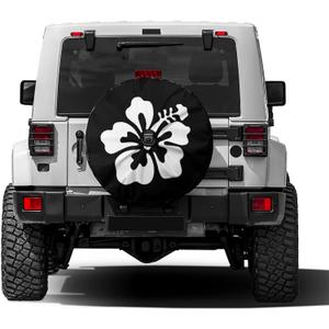 Foruidea White Hibiscus Flower Spare Tire Cover with Backup Camera Hole Wheel Tire Cover Fit Trailer, RV, SUV and Many Vehicle 17inch