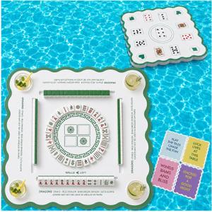 Floating Mahjong Table for Pool, 2-in-1 Double-Sided Pool Mahjong Mat & Card Game Table, 31.5 x 31.5 in Thick EVA Foam Floating Game Board with 4 Waterproof Shuffle Cards for Hot Tub, Lake, Pool Party, 32 inches x 32 inches x 2 inches