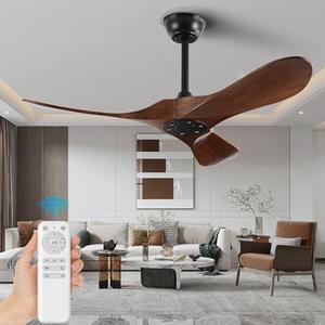 FISHMIX 42" Ceiling Fans without Lights, Solid Wood Ceiling Fan No Light with Remote Control Indoor Outdoor Ceiling Fans for Patios, Living Room, Bedroom, Farmhouse and Gazebo Walnut