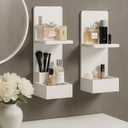 2-Tier White Floating Wall Shelf, 20x8x6 Wall-Mounted Wooden Beside Shelf/Nightstand for Home Décor, Plants, Cosmetics, Bathroom, Kitchen, Bedroom Storage (White with Box)