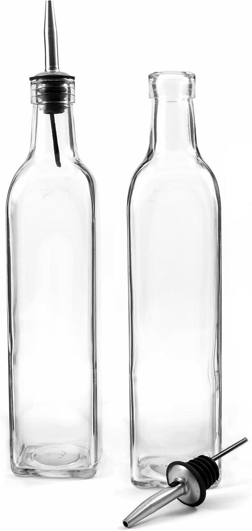 Anchor Hocking 16 oz Oil and Vinegar Glass Bottle with Stainless Steel Spout, Set of 2