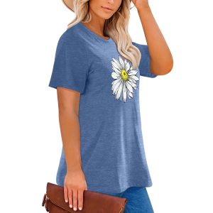Women’s Oversized Graphic Tees Vintage Casual Drop Shoulder T-Shirt Print Summer Loose Fit Tops Daisy02 BrightBlue-XL