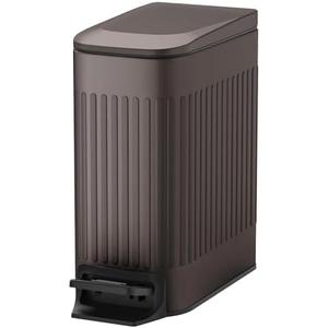 TIPGO Slim Bathroom Trash Can with Lid Soft Close, Step Pedal, 6 Liter / 1.6 Gallon Stainless Steel Trash Bin, Small Garbage Cans for Bedroom, Office, Kitchen (Brown)