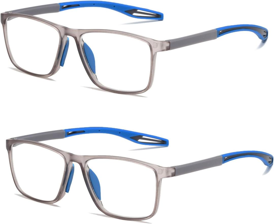 Reading Glasses Men 2 Pairs Sports Style Comfortable and Flexible Blue Light Blocking Readers for Men