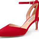 JOY IN LOVE Women's Pumps Kitten Bow Heels Closed Pointed Toe Sandals Ankle Strap Dress Shoes, Size 7.5