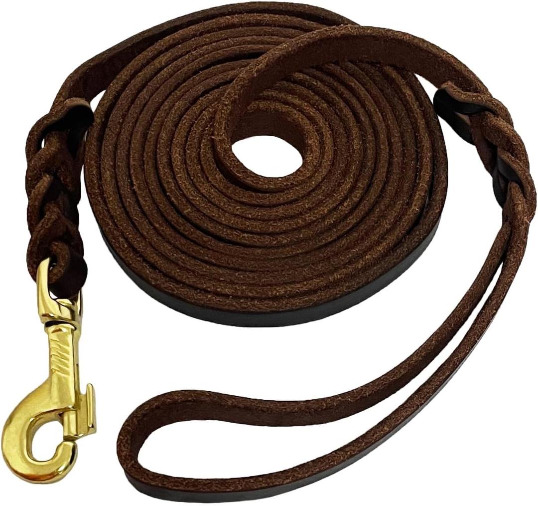 LWBMG Long Leather Dog Leash 15ft, Heavy Duty Dog Leash, Strong Sturdy Genuine Leather Braided Dog Leash, Soft and Comfortable Leather Leash for Medium and Small Dogs Training (Brown)