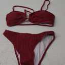 Fanuerg Women's Ribbed Bikini Sets U Wire Adjustable Spaghetti Straps Swimsuit Textured Ruched Two Piece Bathing Suit S