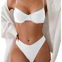 SweatyRocks Women's 2 Piece Bikini Set Spaghetti Strap High Cut Push Up Underwire Swimsuit White Small