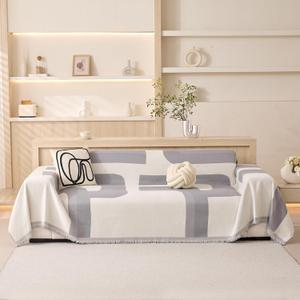 MEETSKY Couch Cover for Dogs Oversized Sofa Slipcover Couch Protector Covers for Sectional Sofa,Universal Fit for Couch 3-4 Seat, Thick Soft Touch, 91" x 150", Grey Geometry