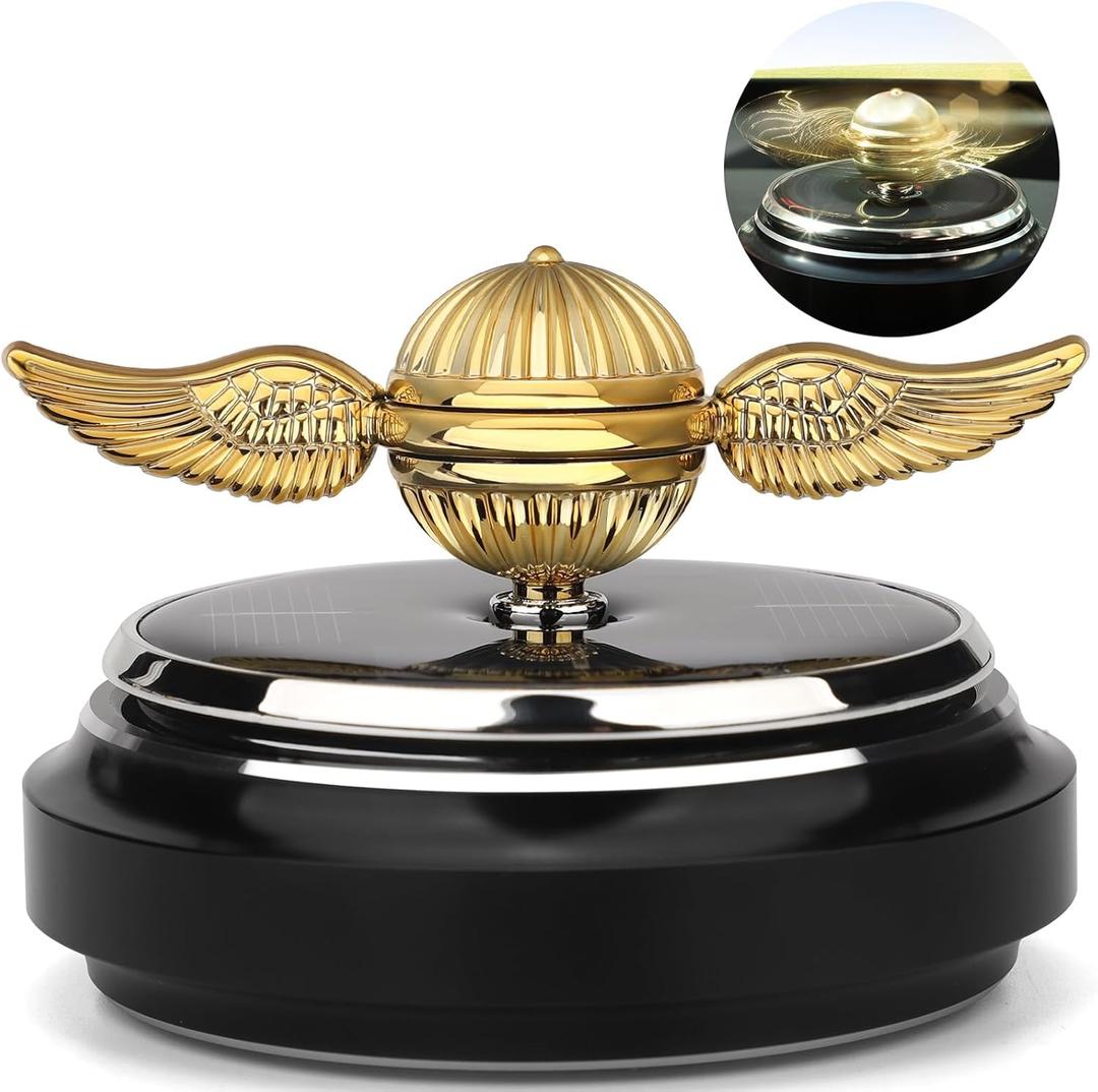 Car Air Freshener, Solar Energy Golden Fidget Spinner Toy With Swinging Wings for Interior Rotation Decoration Accessories, Powered by Sunshine Spinning Top Anxiety Gift for Men Boyfriend (Black)