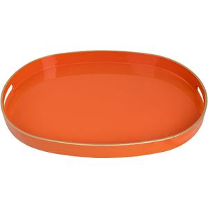 MAONAME Orange Decorative Tray, Oval Serving Tray with Handles, Plastic Tray for Coffee Table, Ottoman Trays for Living Room, Bathroom, 15.6" X 10.6" X 1.4"