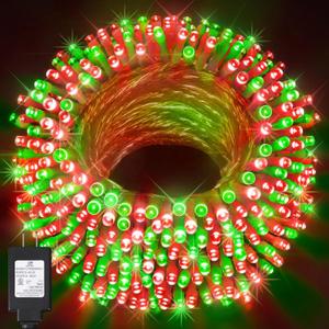 KNONEW Outdoor Christmas Lights 500 LED 197ft String Lights 8 Modes & Memory Fairy Light Plug in Waterproof LED String Lights for Xmas Yard Tree Wedding Decoration (Red and Green)