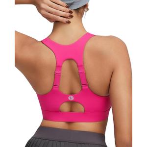 RUNNING GIRL Adjustable Straps Sports Bras for Women High Support, High Impact Molded Cup Sports Bra with Sewn in Pads (Pink, M)