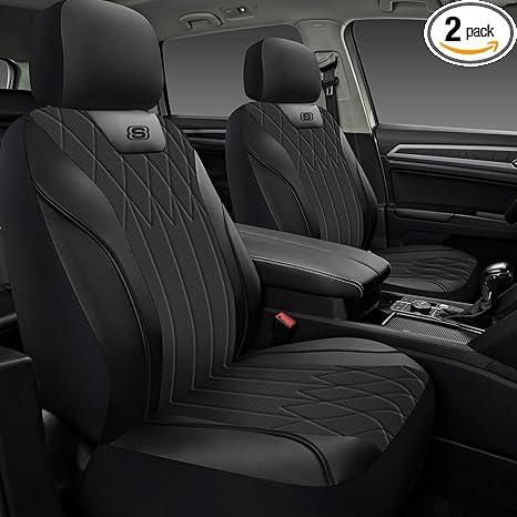 Skechers Memory Foam Seat Covers,Leather Car Seat Covers, Ultimate Comfort & Support Front Seat Covers Airbag Compatible, Automotive Universal Fit Most for SUVs, Vans, Sedans, Cars, Trucks,Black