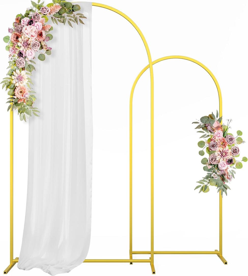 Metal Arch Backdrop Stand Wedding Arch frame Set of 2 (7.2FT,6FT) Gold Balloon Backdrop Arch Stand for Wedding Ceremony Birthday Party Baby Shower Graduation Ceremony Decoration
