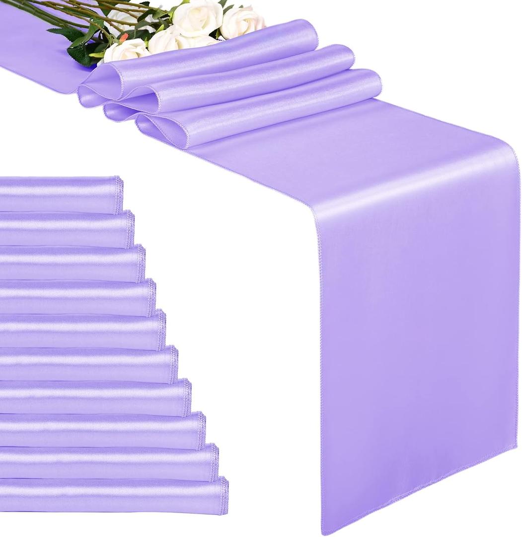 10-Pack Lavender 12 x 108 inches Long Premium Satin Table Runner for Wedding, Decorations for Birthday Parties, Banquets, Graduations, Engagements, Table Runners fit Rectange and Round Table