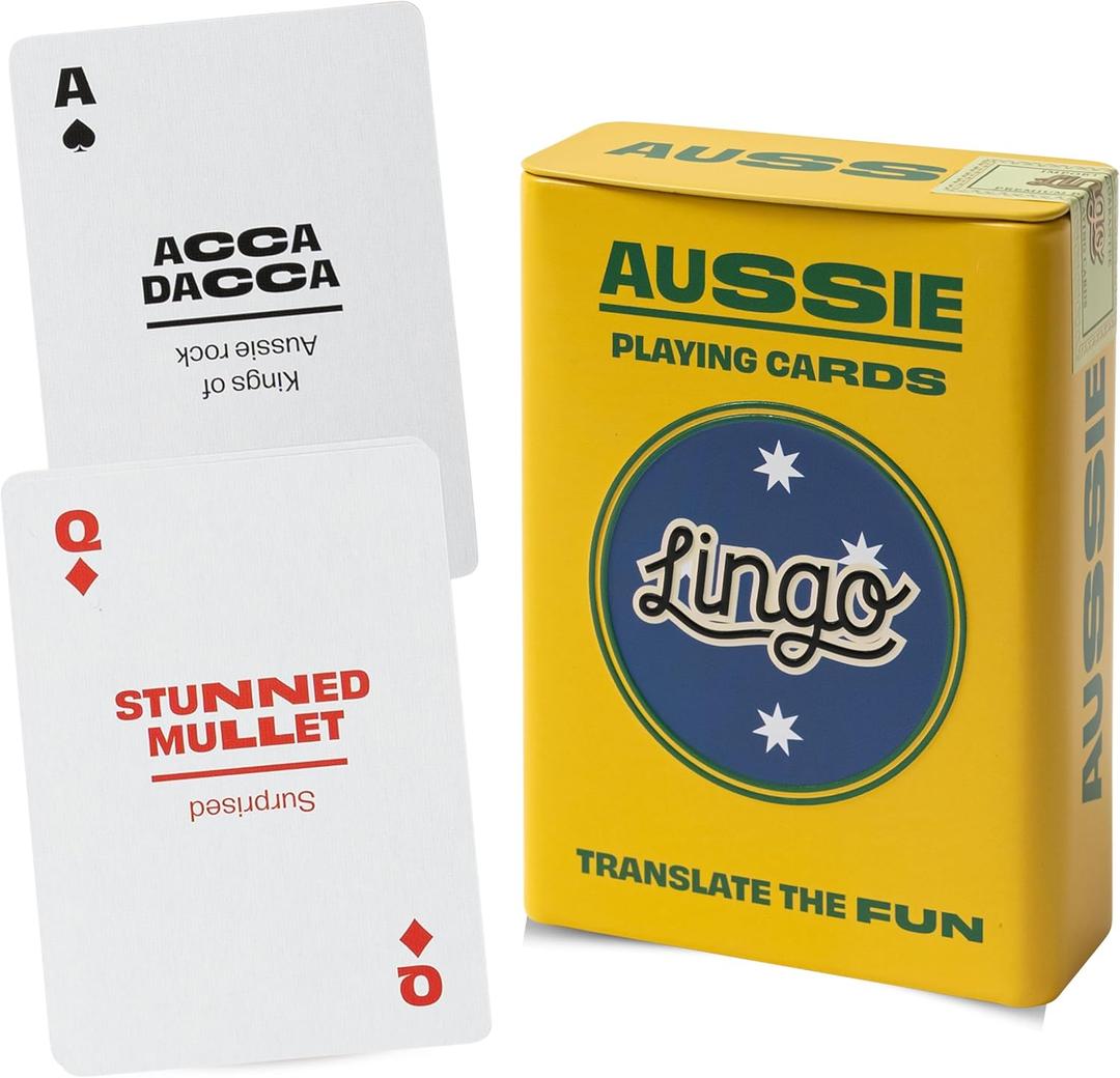 Lingo Aussie Playing Cards in Wayfarer Tin Box | Travel Flashcards | Learn Aussie Slang Vocabulary in A Fun & Easy Way | 52 Essential Translations