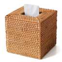 Natural Rattan Tissue Box Cover, Hand Woven Square Wicker Holder for Facial Tissues, Wicker Napkin Holder Ideal for Bathroom Living Room, Tissue Holders Decorative for Kitchen Office and Desk