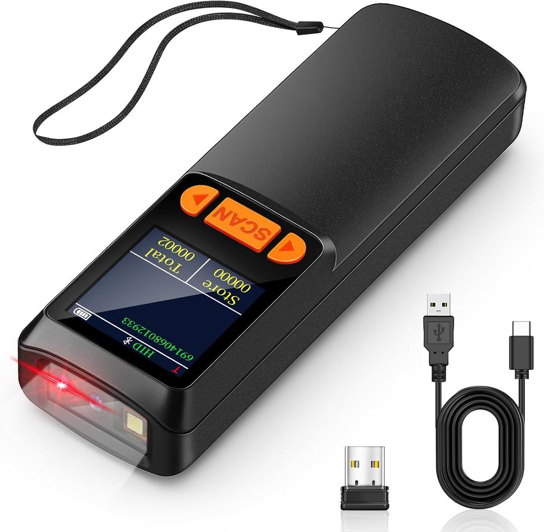 KUIIYER Mini Bluetooth Barcode Scanner, Wireless 2D QR 1D Bar Code Scanners with LCD Screen Display & Setting Keypad & AI Voice, Small Portable Handheld Barcode Reader for Smart Phone, Computers & POS
