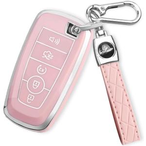 For Ford Key Fob Cover with Keychain, Soft TPU Key Case Shell Full Protection for Ford Explorer Fusion Escape Edge Expedition F150 F250 F350 F450 F550 Maverick Mustang(Pink)