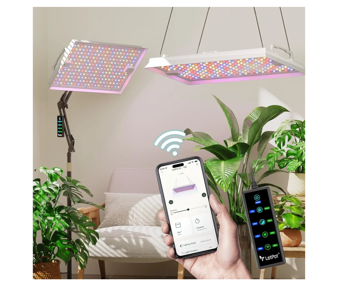 LETPOT 100 Watt (Max 120W Output) Grow Lights for Indoor Plants Full Spectrum, Smart APP, 8-Level Adjustable Light, Hanging & Standing, 270° Foldable, 360° Rotation, 2x3,3x4,18000 Lumens, High ppfd