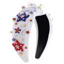 Fourth of July Headband for Women Girls American Flag USA Knotted Crystal Rhinestone Jeweled Hairband Red White and Blue Patriotic Hair Accessories