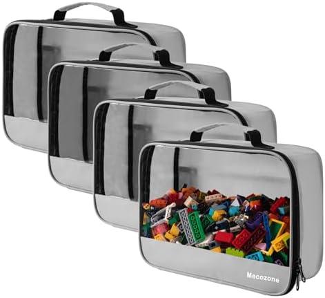 4 PCS Toys Storage Bag, Classic Bricks Building Set Storage Bag, Travel Case for Building Toys, Puzzles, Grey