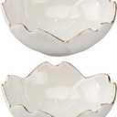 Cabilock Ceramic Dipping Bowls 2Pcs Flower Shaped Mini Sauce Bowls for Soy Sauce Ketchup Bbq Condiment 2.75 Inch White with Gold Edge