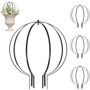 4 Pcs Large Metal Circle Trellis, 25.5" x 21.5" Metal Garden Sculpture Spheres Trellis for Climbing Plants Outdoor and Indoor Potted Round Plants Flowers Decorative Support Holder(Black)