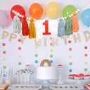 Boho Rainbow High Chair Banner - Retro Colorful First Birthday Highchair Banner, Green Orange Yellow Blue Red Tassel 1st Birthday Decor for Party, Smash Cake, Photo Props