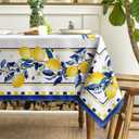 Horaldaily Summer Tablecloth 60120 Inch Rectangular, White Yellow Lemon Vintage Pattern Washable Table Cover for Party Picnic Dinner Decor