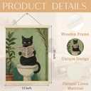2 x QEJ Funny Black Cat Bathroom Wall Art Decor, Black Cat Bathroom Decor, Retro Green Botanical Kitten Reading Newspaper Canvas Poster Wall Decorations for Toilet Washroom Restroom, 12x16 Inch