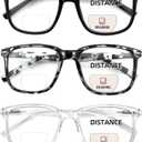 3 Pack Bifocal Reading Glasses for Women Men, PC Rectangle Bi-focal Readers with Spring Hinge Far & Near Vision (3 Pack: Clear + Black + Gray Tortoiseshell)