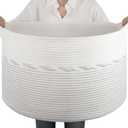OIAHOMY 90L Blanket Basket for Living Room, Large Basket 23" x 23" x 13" with Handle, Laundry Hamper for Blankets, Pillows, Toy Storage for Kids, Dogs - Light Grey & White