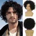 Swiking Curly Short Black Men Wigs Layered Wig Fluffy with Bang Halloween Party Cosplay Costume Hair Synthetic Wigs for MaleBlack