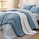 Bedsure Full Size Comforter Set - 7 Pieces Grayish Blue Full Bedding Set for All Seasons, Boho Contrasting Design Bed in a Bag with Comforter, Sheets, Pillowcases & Shams