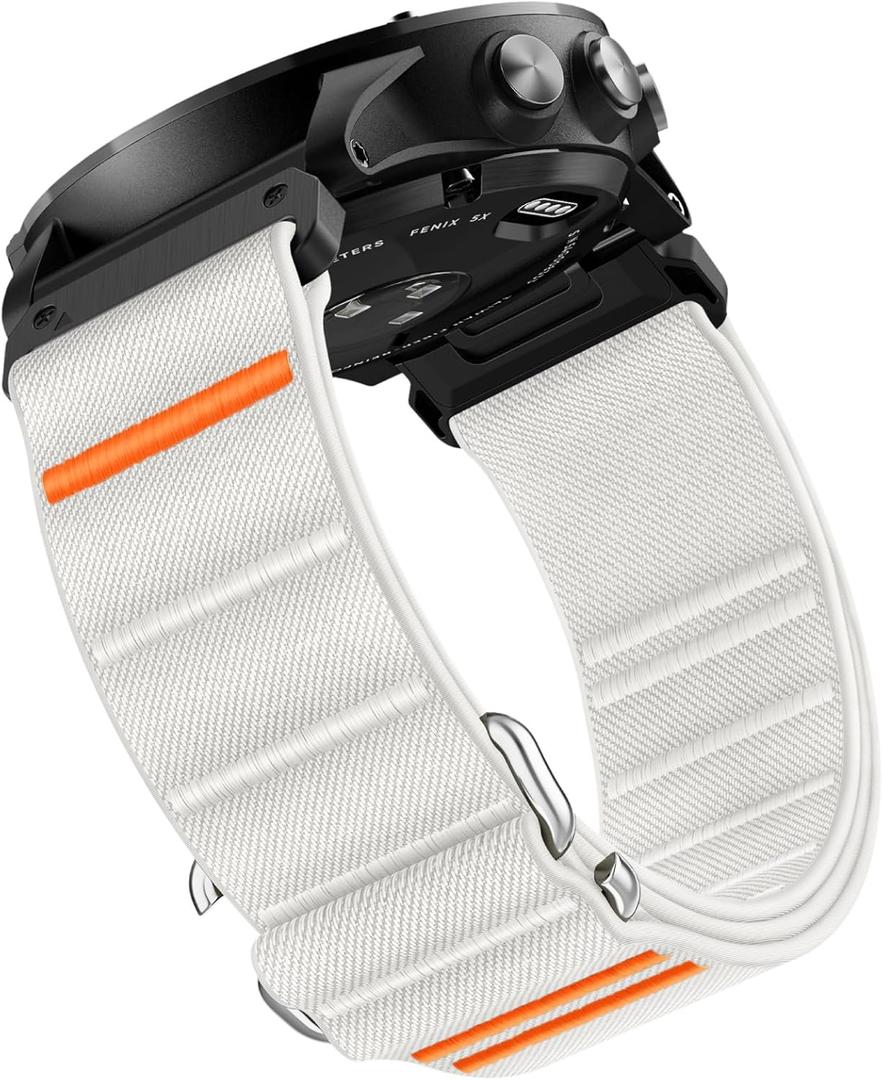 Suitisbest QuickFit Bands Compatible for 26MM Garmin Watch Band, Stylish and Durable Nylon Loop Sport Strap with S-Hook for Fenix 5X/5X Plus/6X/6X Pro/7X/7X Pro, Enduro, Tactix, Descent MK2i and Fenix 8 (51mm) (26 MM, Starlight)