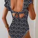 Aidonger Women's One Piece Ruffle Swimsuit Tummy Control Bathing Suit V Neck Shell Stitched Swim Suit Slimming Swimwear (Black, XXL)