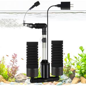AQQA Electric Sponge Filter for Aquarium  Quiet USB Powered Breeding & Shrimp Filter with Bio Ceramic Media, Adjustable Air Intake & 360 Rotatable Outflow (110V Adapter Included) (S)