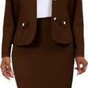 Coffee Two Piece Skirt Sets for Women Business Elegant Blazer and Skirt Dress Suits Party Evening (Brown, X-Large)