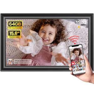 64GB 15.6" Frameo Digital Picture Frame WiFi, Large Electronic Photo Frames 1920 x 1080 IPS FHD Touch Screen, Send Photos from Your Phone from Anywhere, Best Gifts for Parents and Grandparents