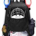 Goburos Lacrosse Equipment Backpack with Stick Holder & Hidden Zipper Net, Separate Ventilated Shoe Space, Holds All Lacrosse or Field Hockey Gears, Up to US Mens 13 (Black)