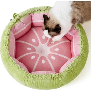 Lesure Cat Beds for Indoor Cats - Washable Cute Cat Beds with Versatile Dual-Use Design, Reversible Donut Pet Bed for Puppy and Kitten, 21x21x7 Inches, Pink/Green