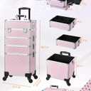 Costravio 5 in 1 Rolling Makeup Case on Wheels Large Cosmetology Case Organizer Beauty Cosmetic Train Case Travel Nail Cart for Make-up Studio Hair Salon, Pink Rhinestone